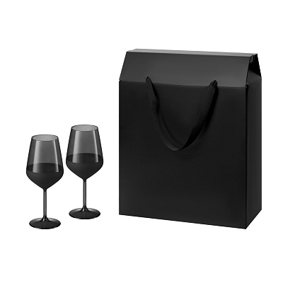 Подарочный набор 2 бокала для вина Black Edition в большом подарочном пакете (Чёрный)