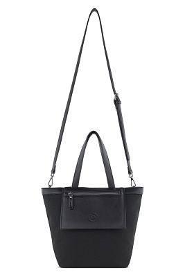 Сумка-тоут женская маленькая BUGATTI Elena, черная, канвас, полиуретан, 33 x 15,5 x 24 см