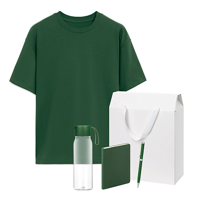 Набор с одеждой RUST (футболка, бутылка, ежедневник, ручка), зеленый 2, XS/S (Зеленый, белый)