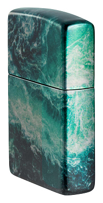 Зажигалка ZIPPO Rogue Wave с покрытием 540 Tumbled Chrome, латунь/сталь, бирюзовая, 38x13x57 мм