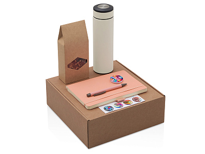 Набор Warmpage с термосом, блокнотом, ручкой и чаем (Розовый, пыльная роза, бежевый)