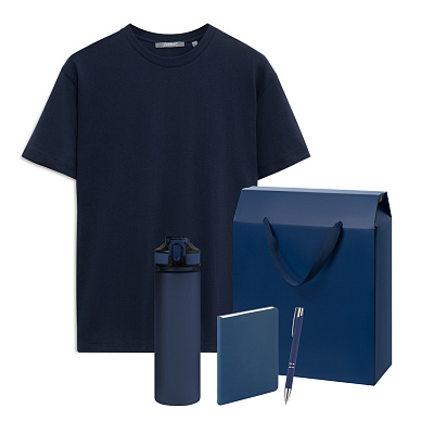 Набор с одеждой KRIS (футболка, бутылка, ежедневник, ручка) , XL (Синий)
