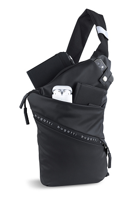 Сумка BUGATTI Blanc Delight, чёрная, нейлон RPET600D/тарпаулин/полиэстер, 22х10х33,5 см, 1 л
