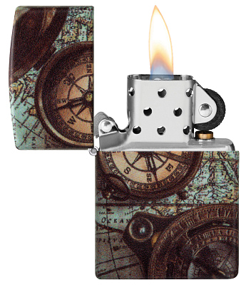 Зажигалка ZIPPO Compass Design с покрытием 540 Matte, латунь/сталь, разноцветная, 38x13x57 мм