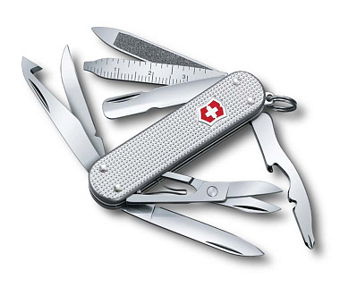 Нож-брелок VICTORINOX Mini Champ Alox, 58 мм, 15 функций, алюминиевая рукоять  (Серебристый)