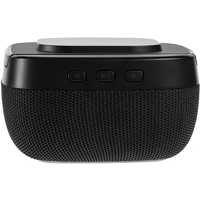 Колонка с беспроводной зарядкой Esca и подсветкой логотипа, черная