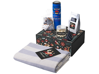 Подарочный набор Re:Warm с пледом, термосом и свечой (Синий)