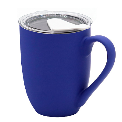 Кружка с крышкой Velvet Duo, софт-тач, тёмно-синяя/белая (Темно-синий/белый)