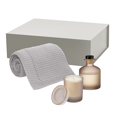 Подарочный набор Mizu, Malta Soft, бежевый (свеча, диффузор, плед) (Бежевый, серый)