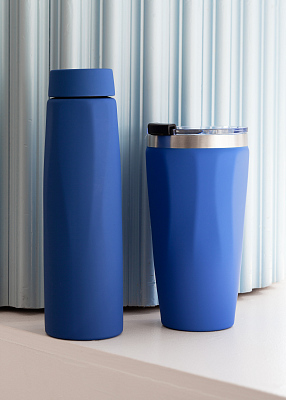 Термостакан "Calypso" 500 мл, покрытие soft touch, черный #, синий