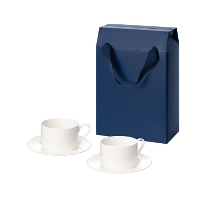 Подарочный набор Mokko в коробке-пакете (две чайных пары) (Синий, белый)