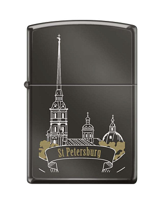 Зажигалка ZIPPO Петропавловская крепость, с покрытием Black Ice®, латунь/сталь, чёрная, 38x13x57 мм (Черный)