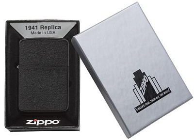 Зажигалка ZIPPO 1941 Replica, латунь с покрытием Black Crackle, черный, матовая, 38x13x57 мм