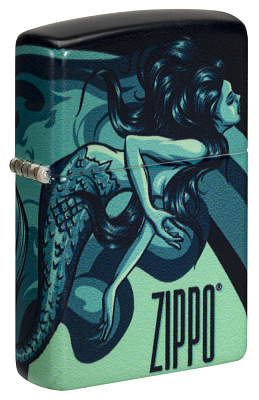 Зажигалка ZIPPO Mermaid Design с покрытием 540 Matte, латунь/сталь, черная, матовая, 38x13x57 мм