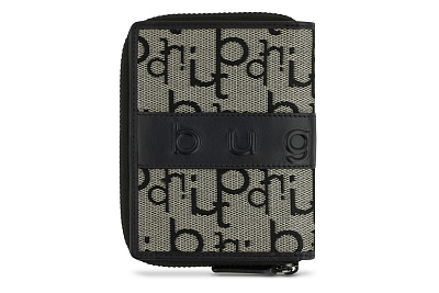 Кошелек женский BUGATTI Elea, бежево-черный цвет, жаккард/воловья кожа/полиэстер, 10х2,5х12 см