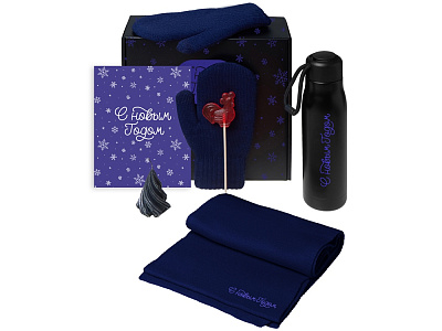 Подарочный набор Re:Air с варежками, шарфом и термосом (Синий)