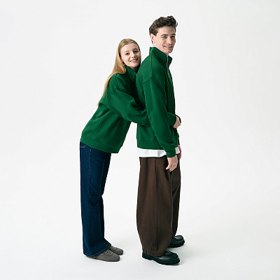 Толстовка на молнии унисекс Флоу (Flow), зеленая