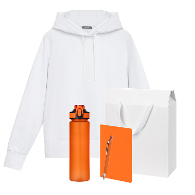 Набор с одеждой ALEX (худи, бутылка, блокнот, ручка), оранжевый, XL (Белый, оранжевый)