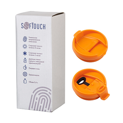 Термостакан "Монтана" 400 мл, покрытие soft touch, оранжевый