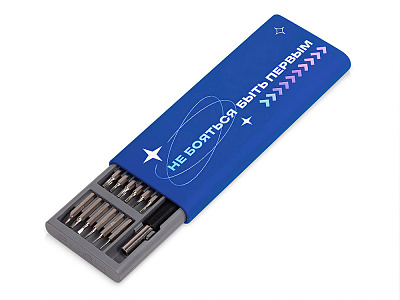 Отвертка с набором из 24 насадок Bits с УФ-печатью (Тёмно-синий)