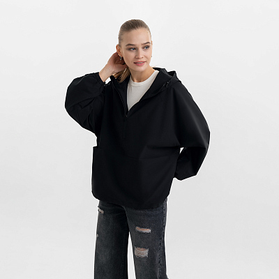 Ветровка (анорак) оверсайз унисекс RISSMAN, черная, размер XS/S