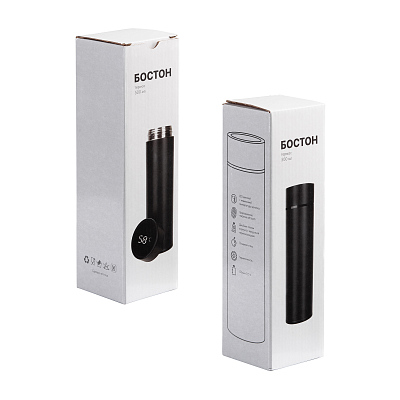 Термос "Бостон next" 500 мл с индикацией температуры, soft touch, сменная батарейка, черный