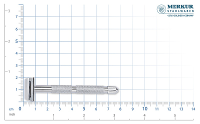 Станок контурный для бритья MERKUR 907C, глянцевое хромированное покрытие, прямой срез, короткая ручка, лезвие в комплекте (1 шт)