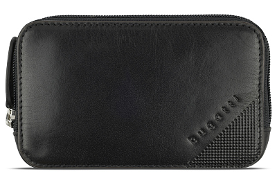 Ключница BUGATTI Nobile, черная, воловья кожа/полиэстер, 11,5х1,5х7 см