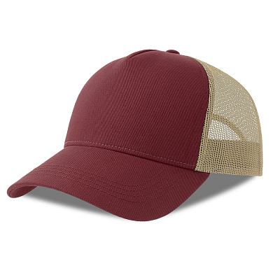 Бейсболка RAPPER COTTON-S, 5 клиньев, пластиковая застёжка (Бордовый, бежевый)