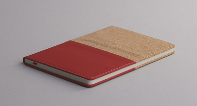 Блокнот "Фьюджи" уценка, формат А5, покрытие soft touch+пробка, красный