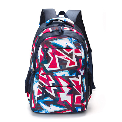 Рюкзак TORBER CLASS X, темно-синий с розовым орнаментом, полиэстер, 45 x 30 x 18 см (Синий)