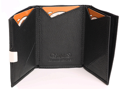 Кошелек S.Quire, натуральная кожа черная тисненая матовая 70*93*12 мм