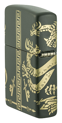 Зажигалка ZIPPO Dragon Design с покрытием Green Matte, латунь/сталь, зеленая, матовая, 38x13x57 мм