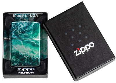 Зажигалка ZIPPO Rogue Wave с покрытием 540 Tumbled Chrome, латунь/сталь, бирюзовая, 38x13x57 мм