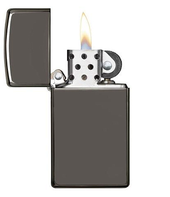 Зажигалка ZIPPO Slim® с покрытием Black Ice ®, латунь/сталь, чёрная, глянцевая, 29x10x60 мм
