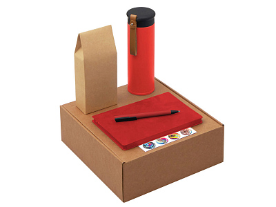 Набор Draftea с блокнотом, ручкой, термосом и чаем (Коричневый, красный)