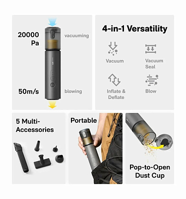 Портативный пылесос HOTO AutoCare Air Duster & Vacuum 4в1