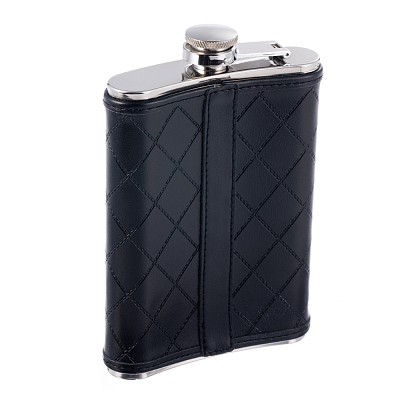 Фляга S.Quire 0,24 л,сталь+искусственная кожа, черная