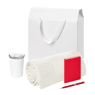 Подарочный набор Welcome Pack Spark mini, красный (термокружка, блокнот, ручка, плед, коробка-пакет) (Красный, белый)