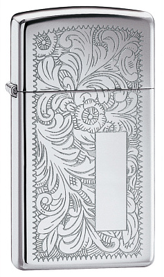 Зажигалка ZIPPO Slim® Venetian® с покрытием High Polish Chrome, латунь/сталь, 29x10x60 мм (Серебристый)