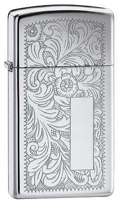 Зажигалка ZIPPO Slim® Venetian® с покрытием High Polish Chrome, латунь/сталь, 29x10x60 мм