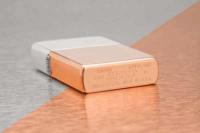 Зажигалка ZIPPO Bimetal с двойным металлическим покрытием, медь/латунь/сталь, медная, 38x13x57 мм