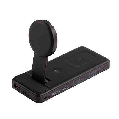 Беспроводная зарядная (20W/15W) станция-пауэрбэнк "Slider" 10000 mAh для смартфонов, наушников, часов, с подвижным зарядным блоком, черный (Чёрный)