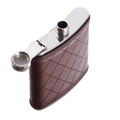 Фляга S.Quire 0,18 л, сталь+искусственная кожа, коричневая