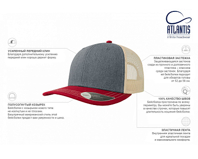 Бейсболка SONIC, 6 клиньев, пластиковая застежка