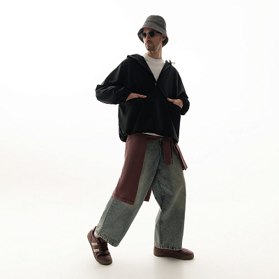 Ветровка (анорак) оверсайз унисекс RISSMAN, черная, размер XS/S