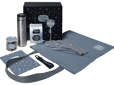 Подарочный набор Re:Breathe с перчатками, термосом и чаем (Серый)