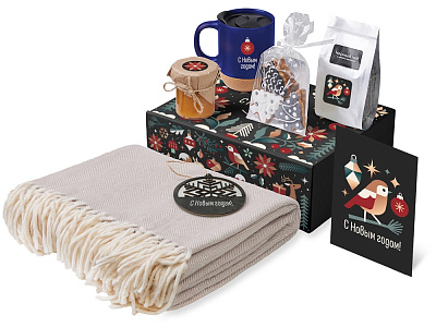Подарочный набор Re:Nest с пледом, кружкой и вареньем (Синий)