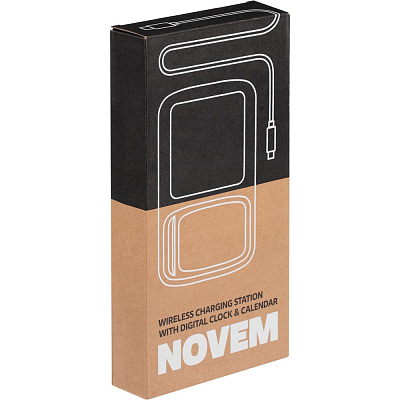Станция беспроводной зарядки с часами и календарем и подсветкой логотипа Novem, черная