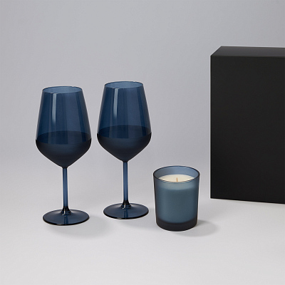 Подарочный набор свеча Enigma + 2 бокала для вина Sapphire в черной коробке (Синий, черный)